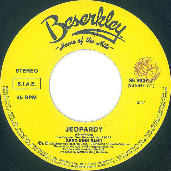 Greg Kihn Band : Jeopardy (7", Single)