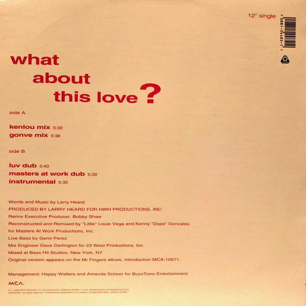 Mr. Fingers : What About This Love? (12", Single)