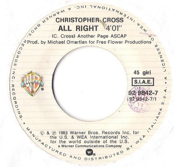 Christopher Cross : All Right (7", Single)