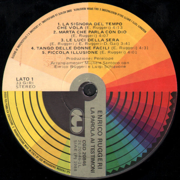 Enrico Ruggeri : La Parola Ai Testimoni (LP, Album, Gat)