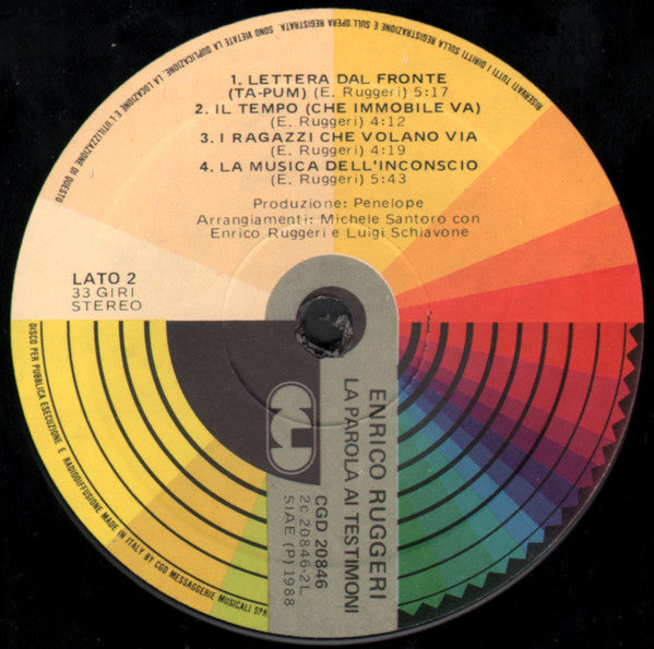 Enrico Ruggeri : La Parola Ai Testimoni (LP, Album, Gat)