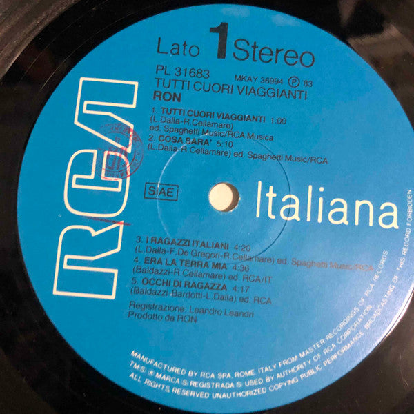 Ron (16) : Tutti Cuori Viaggianti (LP, Album, Gat)