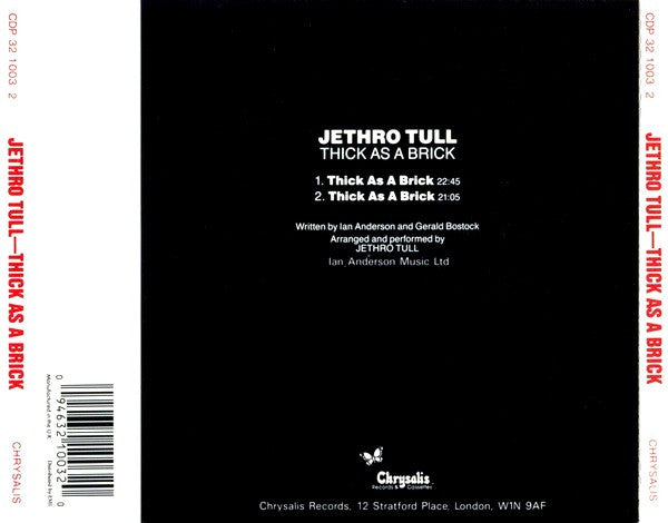 Jethro Tull : Thick As A Brick (CD, Album, RE, EMI)