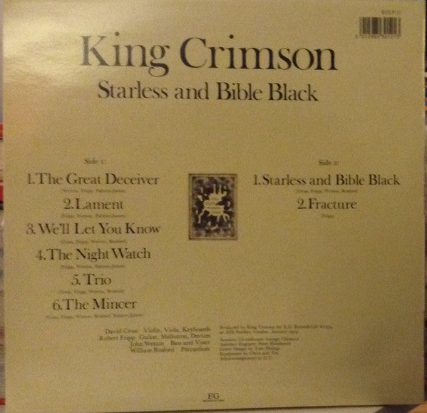 King Crimson : Starless And Bible Black (LP, Album, RE)