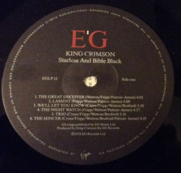 King Crimson : Starless And Bible Black (LP, Album, RE)