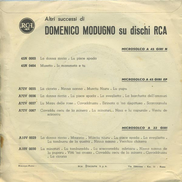 Domenico Modugno : Vecchio Frack / E Vene 'O Sole (7", Mono)