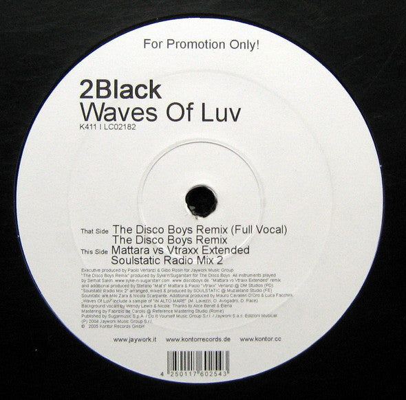 2 Black : Waves Of Luv (12", Promo)