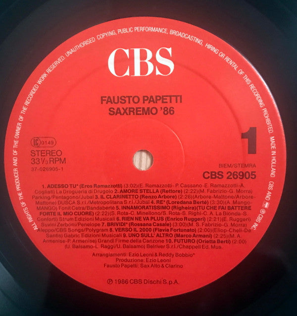 Fausto Papetti : Saxremo 86 (LP, Comp)
