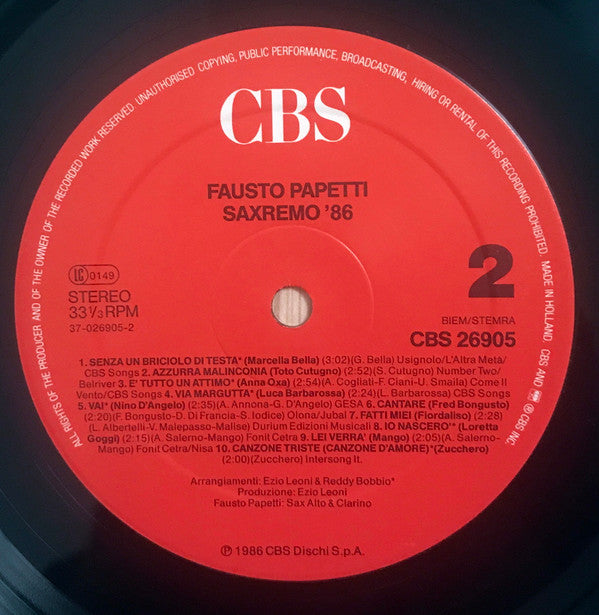 Fausto Papetti : Saxremo 86 (LP, Comp)