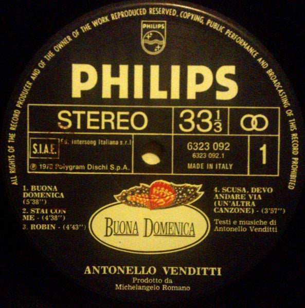 Antonello Venditti : Buona Domenica  (LP, Album, Gat)