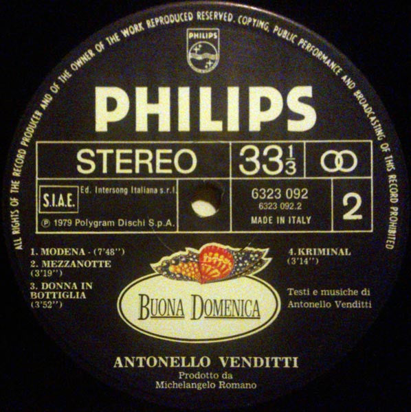 Antonello Venditti : Buona Domenica  (LP, Album, Gat)
