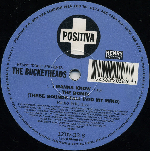 Kenny "Dope"* Presents The Bucketheads : The Bomb! (These Sounds Fall Into My Mind) (12")