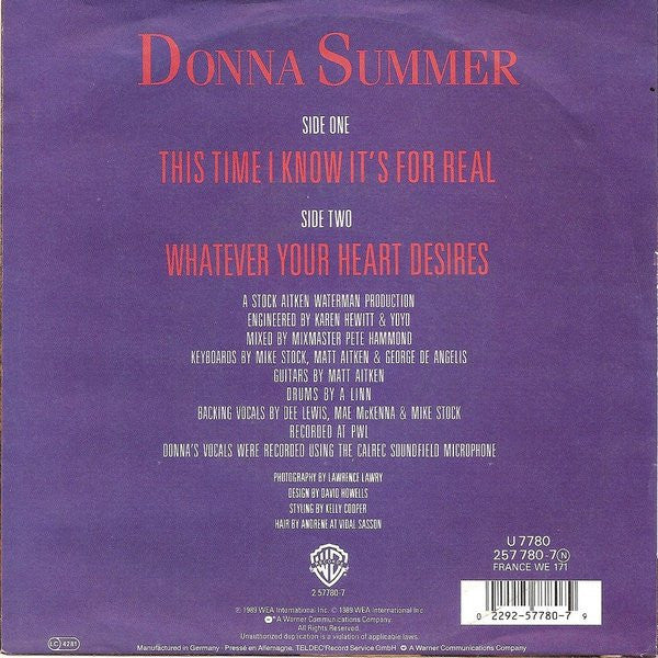 Donna Summer : This Time I Know It's For Real (7")