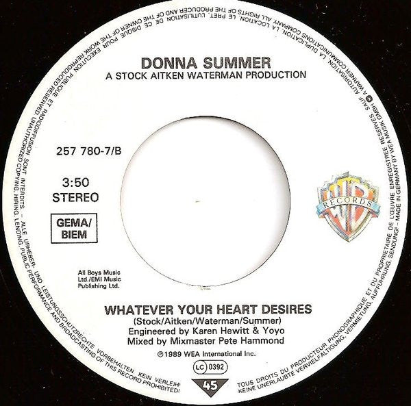 Donna Summer : This Time I Know It's For Real (7")