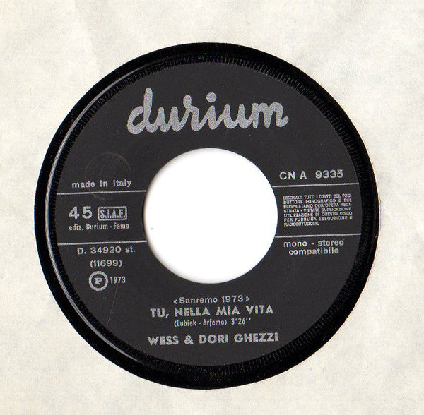 Wess And Dori Ghezzi : Tu Nella Mia Vita (7", Single, Mono)