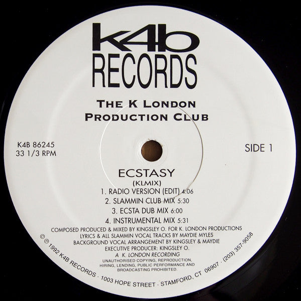 K London Production Club : Ecstasy / Don't Play With Me (12")
