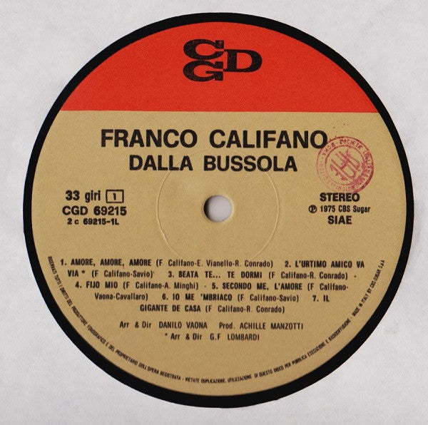 Franco Califano : Franco Califano Dalla Bussola  (LP, Album)