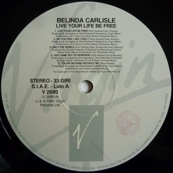 Belinda Carlisle : Live Your Life Be Free (LP, Album)