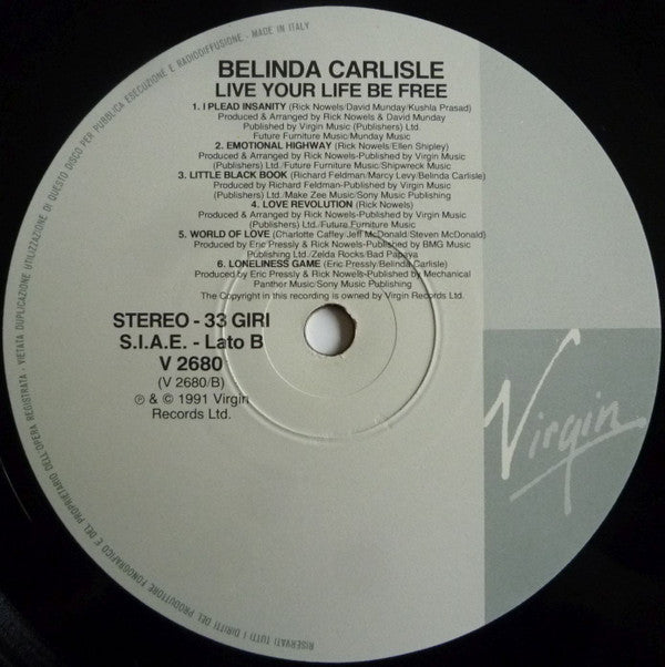 Belinda Carlisle : Live Your Life Be Free (LP, Album)