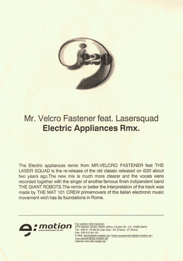 Mr Velcro Fastener* Featuring Laser Squad : Electric Appliances Remixes (12")