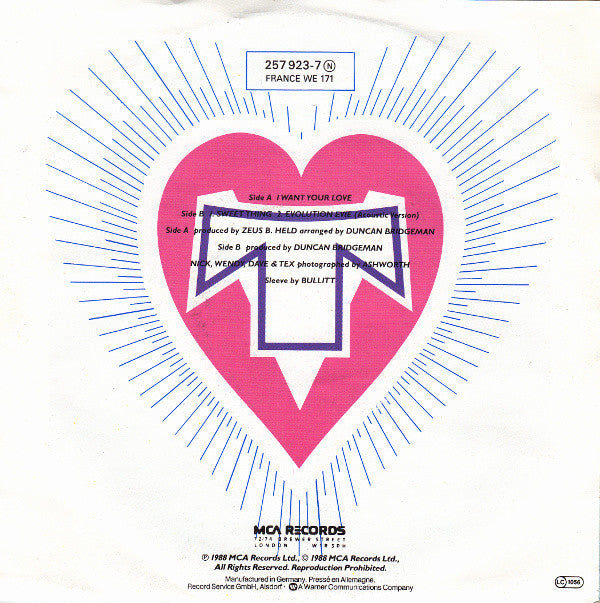 Transvision Vamp : I Want Your Love (7", Single)