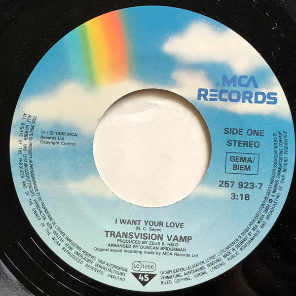 Transvision Vamp : I Want Your Love (7", Single)