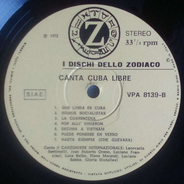 Canzoniere Internazionale : Canta Cuba Libre (LP, Album, RE)