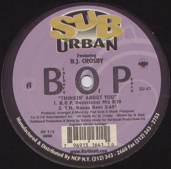 B.O.P. Featuring BJ Crosby : Thinkin' About You (12")