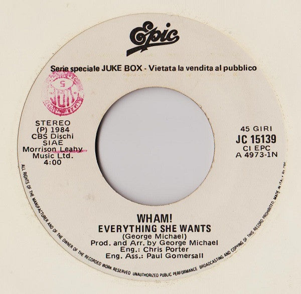 Wham! : Everything She Wants (7", Jukebox)