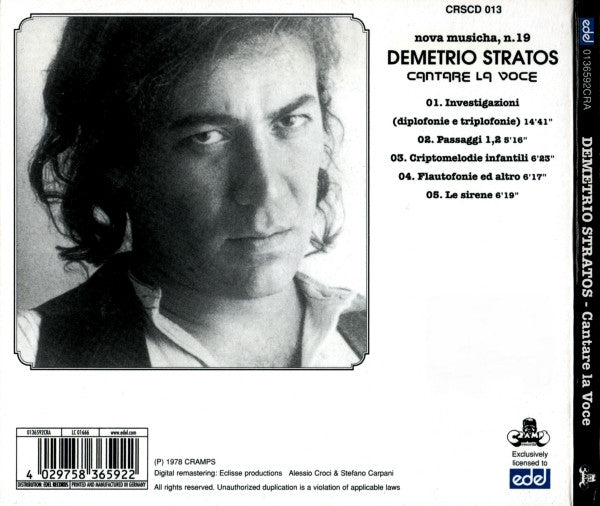 Demetrio Stratos : Cantare La Voce (CD, Album, RE, RM, Dig)