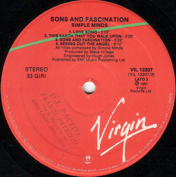 Simple Minds : Sons And Fascination (LP, Album)