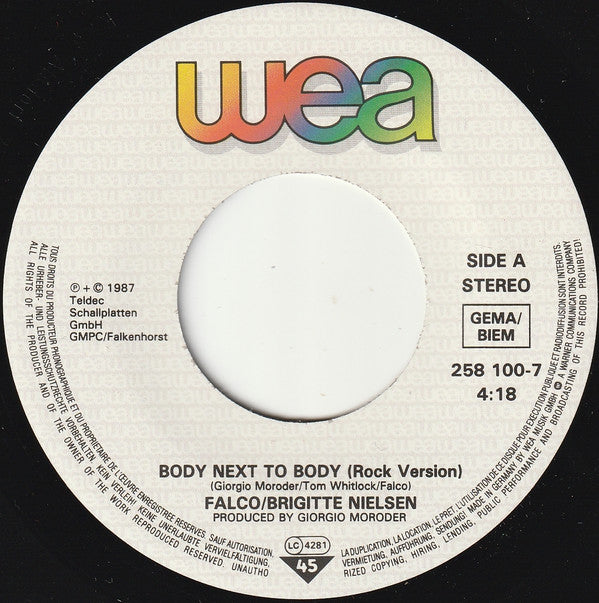 Falco Meets Brigitte Nielsen : Body Next To Body (7", Single)