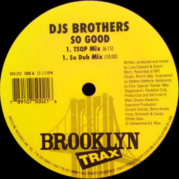 DJs Brothers : So Good (12")