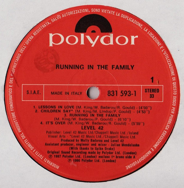 Level 42 : Running In The Family (LP, Album)