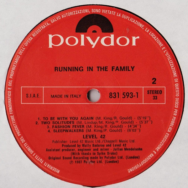 Level 42 : Running In The Family (LP, Album)
