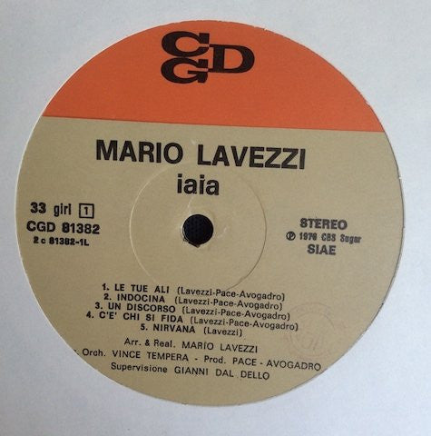 Mario Lavezzi : Iaia (LP, Album, Gat)