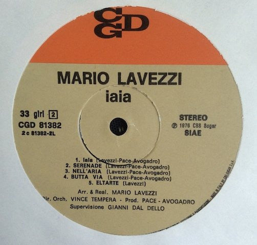 Mario Lavezzi : Iaia (LP, Album, Gat)
