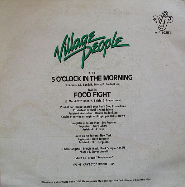 Village People : 5 O'Clock In The Morning (7", Single)