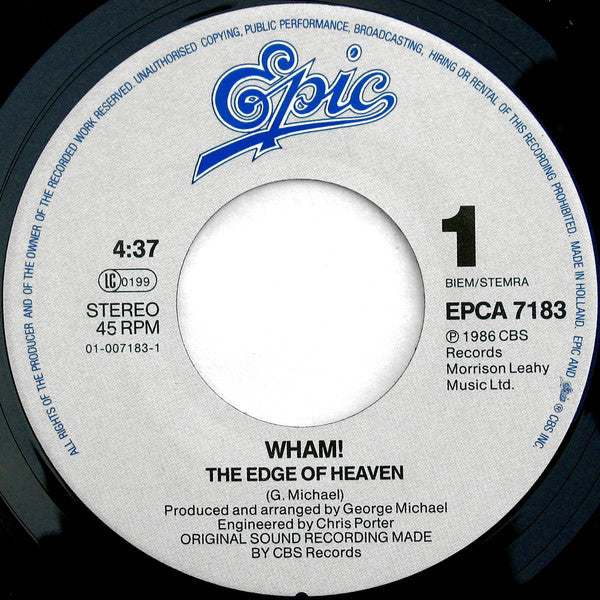 Wham! : The Edge Of Heaven (7", Single)