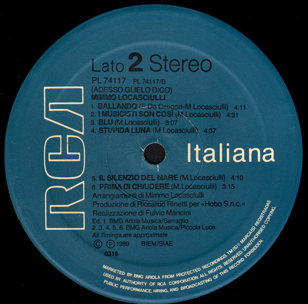 Mimmo Locasciulli : (Adesso Glielo Dico) (LP, Album)