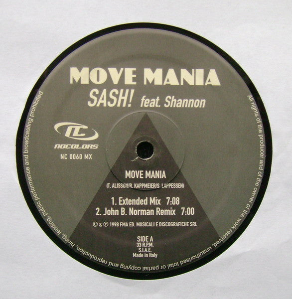 Sash! Feat. Shannon : Move Mania (12")
