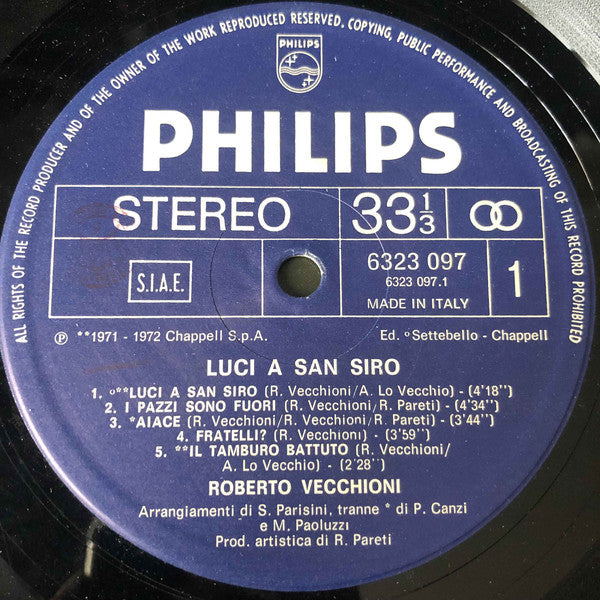 Roberto Vecchioni : Luci A San Siro (LP, Comp)