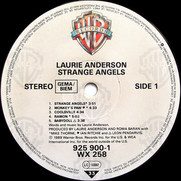 Laurie Anderson : Strange Angels (LP, Album)
