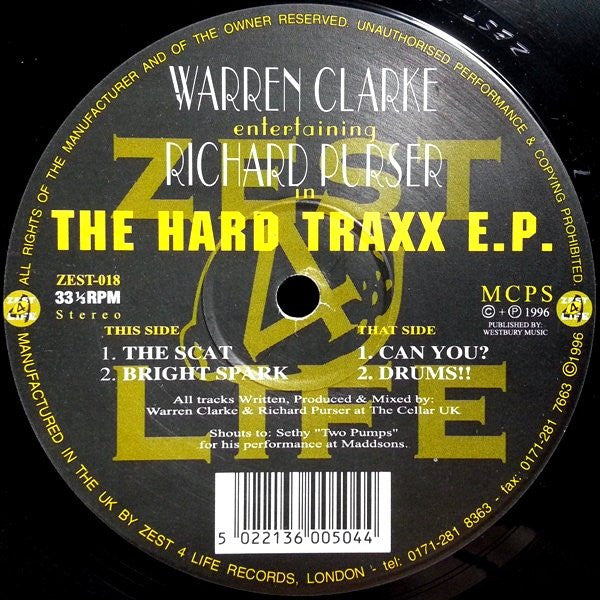 Warren Clarke Entertaining Richard Purser : The Hard Traxx E.P. (12", EP)