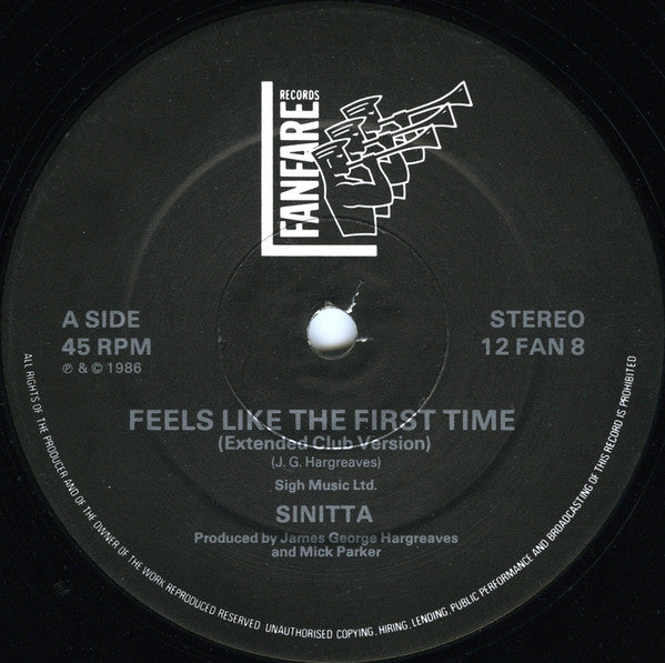 Sinitta : Feels Like The First Time (Special Extended Club Mix) (12")