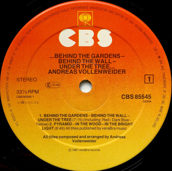 Andreas Vollenweider : ...Behind The Gardens - Behind The Wall - Under The Tree... (LP, Album)