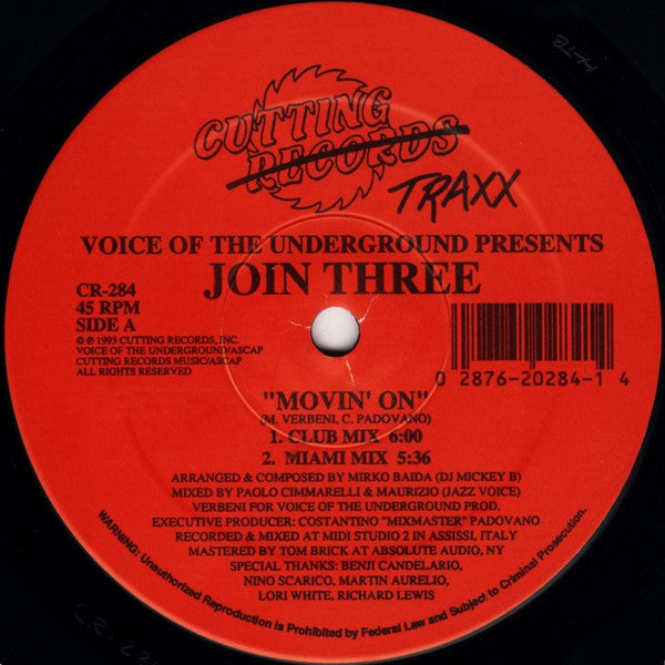 Voice Of The Underground Presents Join Three : Movin' On (12")