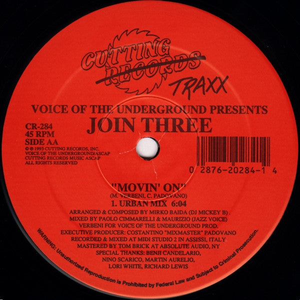 Voice Of The Underground Presents Join Three : Movin' On (12")