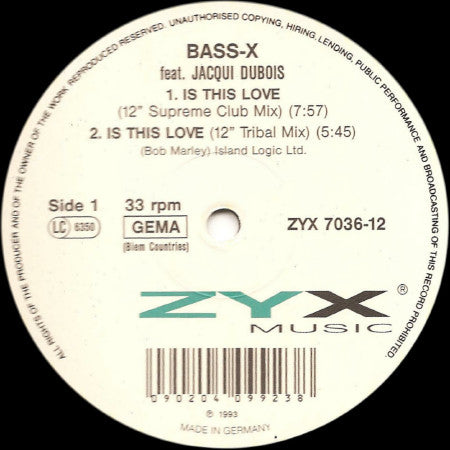 Bass X (2) Feat. Jacqui Dubois : Is This Love (12")