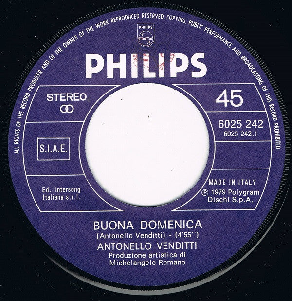 Antonello Venditti : Buona Domenica (7", Single, Bro)